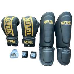 Pacote de equipamento infantil de Muay Thai - Preto Ouro Top